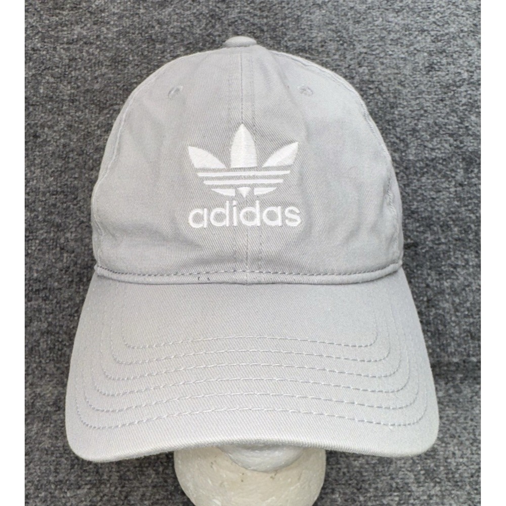 Adidas Originals Trefoil Gray Adjustable Baseball Cap Hat White Logo Cotton